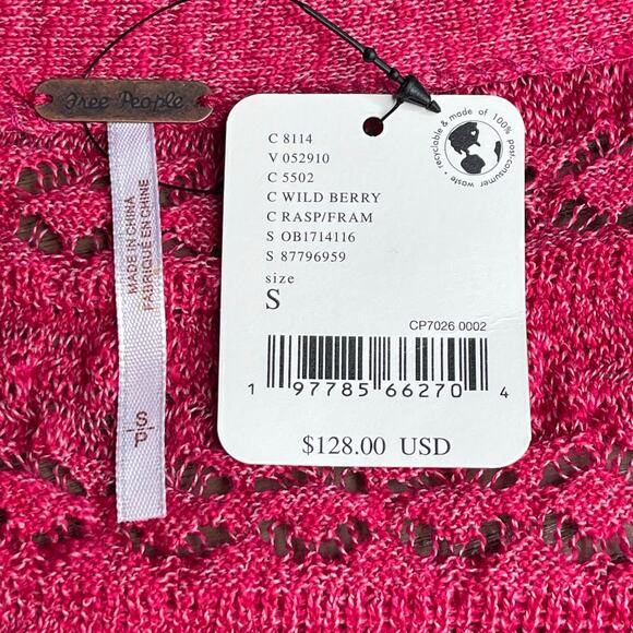 Free People Wild Roses Pink Ruffle Knit Cardigan Sweater NWT Size S Wild Berry - Picture 5 of 11